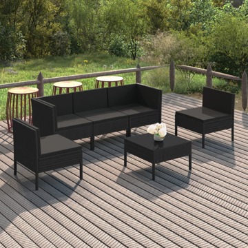 Conjunto Lounge de Jardim C/ Almofadões Vime Pe Preto 6 pcs