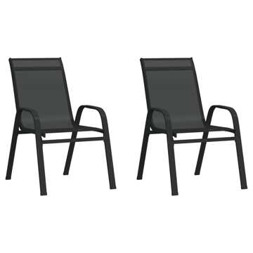 Cadeiras de Jardim Empilháveis 2 pcs Textilene Preto