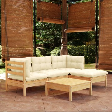 Conjunto Lounge Jardim C/ Almofadões Cor Creme Pinho 5 pcs