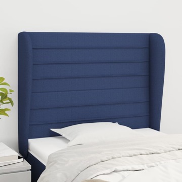 Cabeceira de Cama C/ Abas Tecido 103x23x118/128 cm Azul