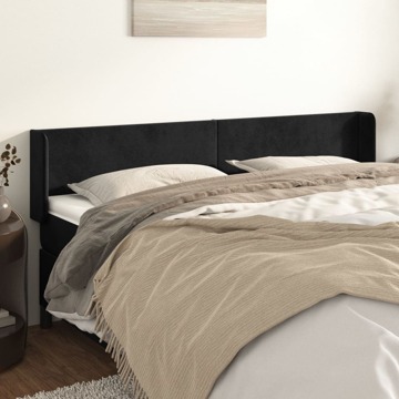 Cabeceira de Cama C/ Abas Veludo 183x16x78/88 cm Preto