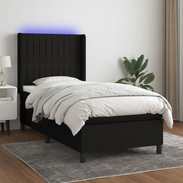 Cama Box Spring C/ Colchão e LED 90x190 cm Tecido Preto