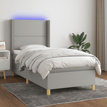 Cama Box Spring C/ Colchão e LED 80x200 cm Tecido Cinza-claro