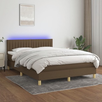 Cama Box Spring C/ Colchão/led 140x200cm Tecido Castanho-escuro