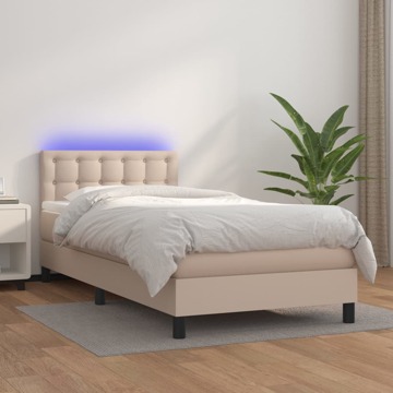 Cama Box Spring C/ Colchão/led 80x200cm Couro Artif. Cappuccino