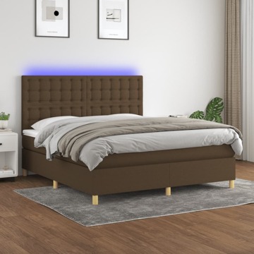 Cama Box Spring C/ Colchão/led 180x200cm Tecido Castanho-escuro