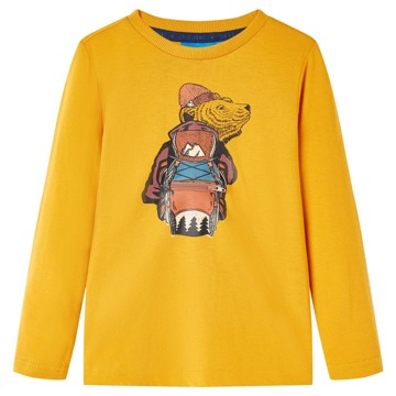 T-shirt Manga Comprida P/ Criança C/ Estampa de Urso Cor Ocre 140
