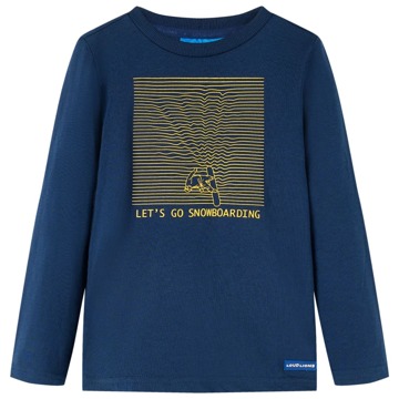 T-shirt Manga Comprida P/ Criança Estampa Snowboard Azul-marinho 128