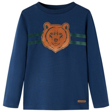 T-shirt Manga Comprida P/ Criança C/ Estampa de Urso Azul-marinho 92