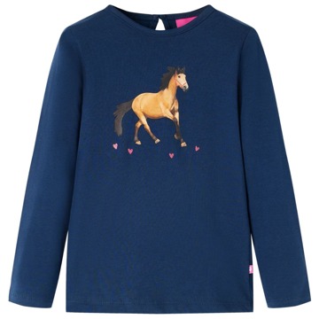 T-shirt Manga Comprida P/ Criança C/ Estampa de Cavalo Azul-marinho 92