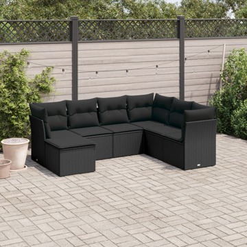 Conjunto de Sofás P/ Jardim C/ Almofadões Vime Pe Preto 7 pcs