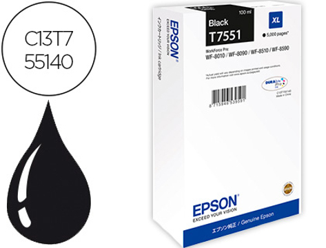 Tinteiro Epson t551 Workforce Pro wf-8010 / wf-8090 / wf-8090 d3twc / wf-8510 / wf-8590 / wf-8590 Preto 5.000