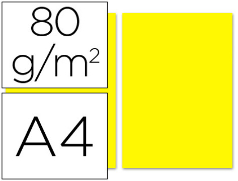Papel de Cor Din A4 80 gr Amarelo Resma de 100 Folhas