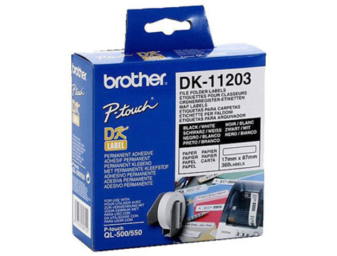 Etiquetas Precortadas Brother dk11203 Branca 17 mm X 87 mm Papel Termico para Pastas 300 Etiquetas