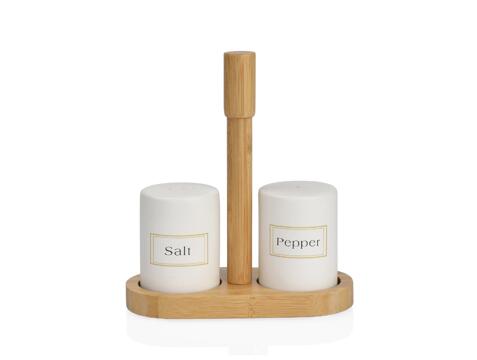 Conjunto de Sal e Pimenta Cerâmica/ Bambu