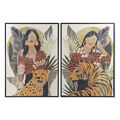 Pintura Dkd Home Decor Mulher Tigre (2 Pcs) (103.5 X 4.5 X 144 cm)