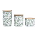 Conjunto de 3 Potes Dkd Home Decor Natural Branco Verde Bambu Grés Tropical (3 Peças)