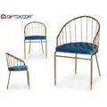 Cadeira Azul Dourado Barras Poliéster Ferro (51 X 81 X 52 cm)