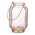 Lanterna LED Riscas Cor de Rosa Dourado Vidro (13,5 X 22 X 13,5 cm)