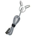 Carregador de Auto USB Universal + Cabo USB C Subblim Cargador Coche 2xUSB Dual Car Charger Alum 2.4A + Cable 3 In 1 Silver