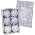 Bolas de Natal Branco Prateado Papel Polyfoam Veado 7,5 X 7,5 X 7,5 cm (6 Unidades)