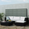 Conjunto Lounge de Jardim C/ Almofadões Vime Pe Preto 5 pcs