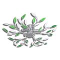 Candeeiro Teto com Folhas de Acrilíco e Cristal Verde e Branco 5 X E14