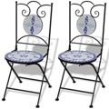  Cadeiras de Bistrô Jardim Dobráveis 2 Un. Cerâmica Azul e Branco