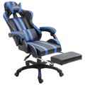 Cadeira de Gaming com Apoio de Pés Pele Sintética Azul