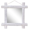 Espelho de Troncos 70x70 cm Madeira Recuperada Maciça Branco