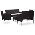 Conjunto Lounge de Jardim C/ Almofadões Vime Pe Preto 5 pcs