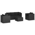 Conjunto Lounge de Jardim C/ Almofadões Vime Pe Preto 4 pcs