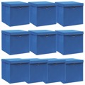 Caixas de Arrumação com Tampas 10 pcs 32x32x32 cm Tecido Azul
