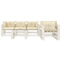 Conjunto Lounge de Jardim em Paletes C/ Almofadões Creme 6 pcs