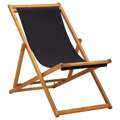Cadeira de Praia Dobrável Madeira de Eucalipto e Tecido Preto