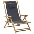 Cadeira de Descanso Reclinável Bambu e Tecido Cinzento-escuro