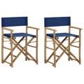 Cadeiras de Realizador Dobráveis 2 pcs Bambu e Tecido Azul