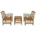 Conjunto Lounge de Jardim Madeira de Acácia Maciça 3 pcs