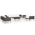 Conjunto Lounge de Jardim C/ Almofadões Vime Pe Preto 5 pcs