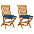 Cadeiras de Jardim C/ Almofadões Azuis 2 pcs Teca Maciça