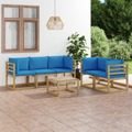 Conjunto Lounge de Jardim com Almofadões Azul-claro 6 pcs