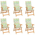 Cadeiras Jardim C/ Almofadões Padrão Folhas 6 pcs Teca Maciça