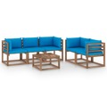 Conjunto Lounge para Jardim com Almofadões Azul-claro 6 pcs