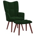 Cadeira de Descanso com Banco Veludo Verde-escuro