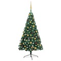 Meia Árvore de Natal Artificial C/ Luzes LED e Bolas 120 cm Verde