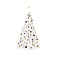 Meia Árvore Natal Artificial C/ Luzes LED e Bolas 150 cm Branco