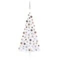 Meia Árvore Natal Artificial C/ Luzes LED e Bolas 180 cm Branco