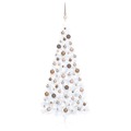 Meia Árvore Natal Artificial C/ Luzes LED e Bolas 240 cm Branco