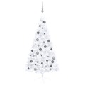 Meia Árvore Natal Artificial C/ Luzes LED e Bolas 150 cm Branco