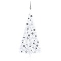 Meia Árvore Natal Artificial C/ Luzes LED e Bolas 210 cm Branco